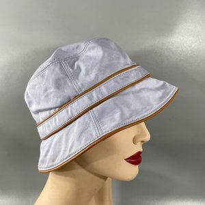 Coach Light Blue Cotton Tan Leather Piping Bucket Hat, M/L